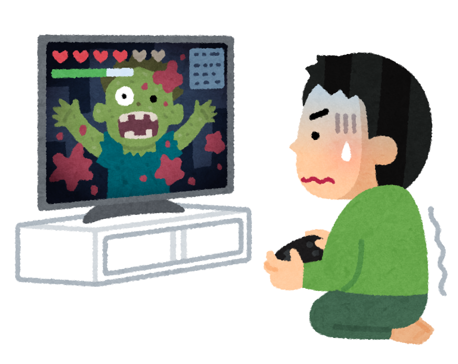 ホラーゲームをやる人のイラスト（男性） | かわいいフリー素材集 いらすとや